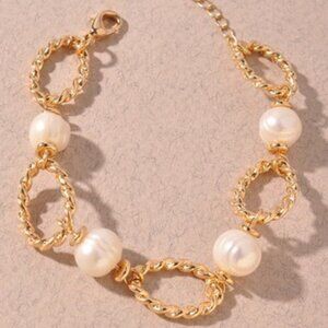 NWT Saltwater Pearl & Chain Link Bracelet